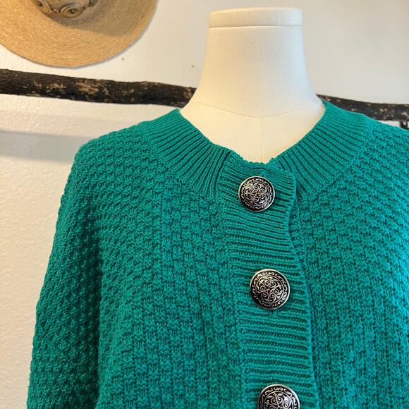 Vintage 90s Express Green Chunky Knit Button Front Cardigan Sweater Size Small - Picture 6 of 11